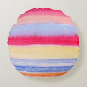 Watercolor colourful stripes.stripe,watercolor,aqu round cushion