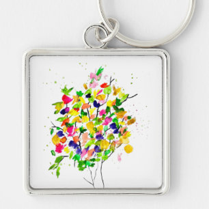 Watercolor colourful tree key ring