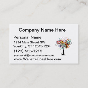 Watercolor colourful tree n butterfly.png business card
