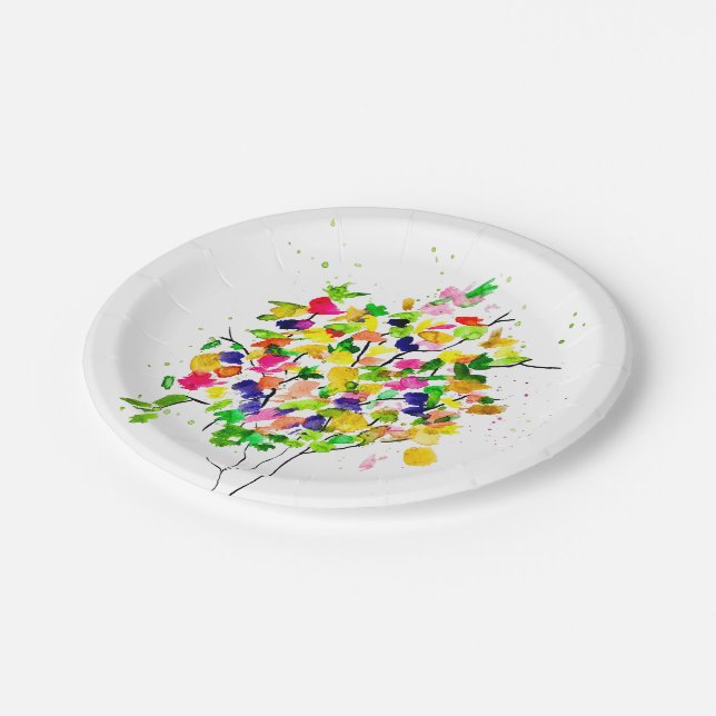 Watercolor colourful tree paper plate (Angled)
