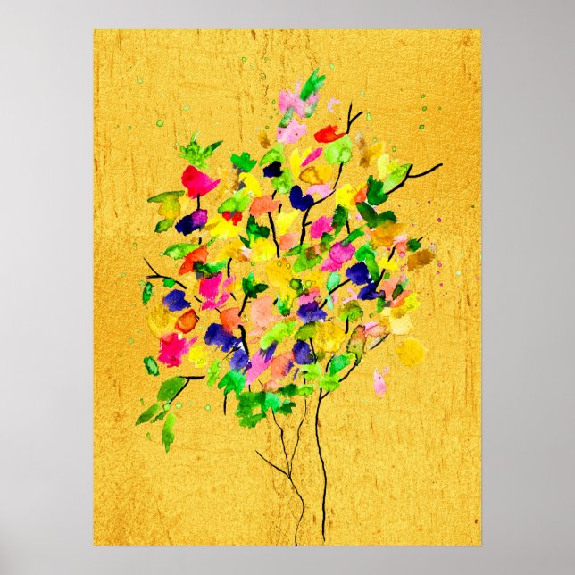 Watercolor colourful tree poster (Front)