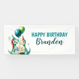 Watercolor Colourful Trex Dinosaur 1st Birthday Banner
