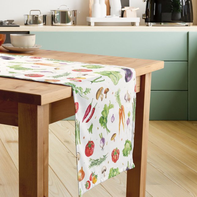 Watercolor Colourful Vegetables Short Table Runner (Creator Uploaded)