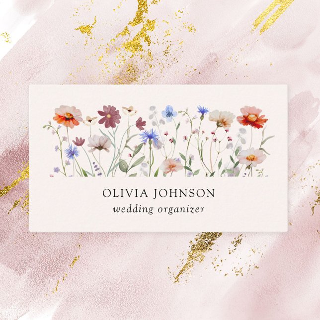 Watercolor Colourful Wildflower Business Card (In situ)