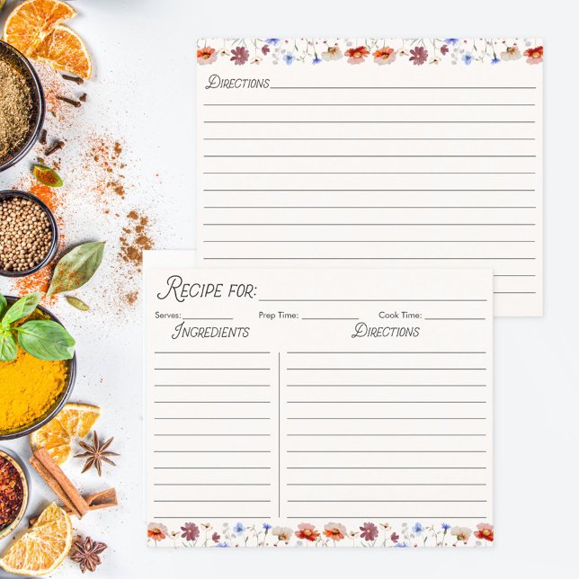 Watercolor Colourful Wildflower Family Recipe Card (In situ)
