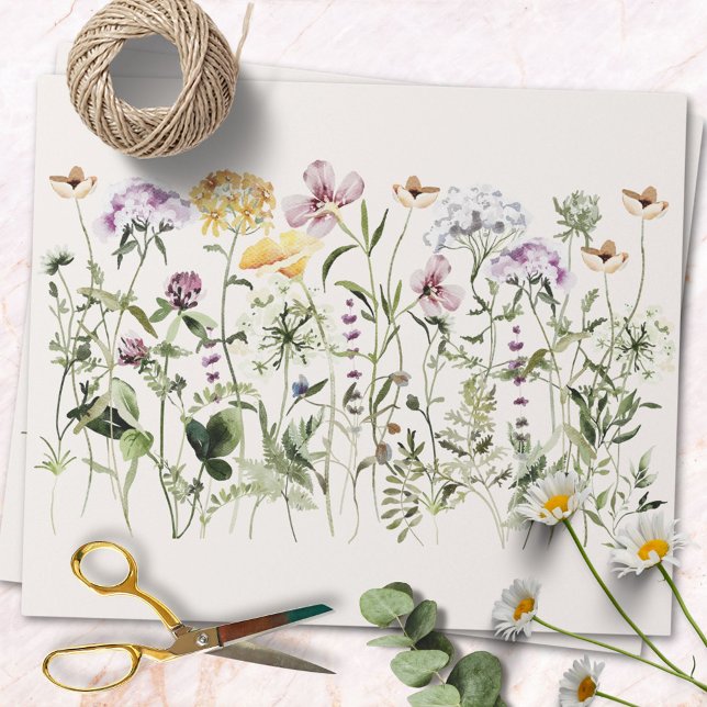 Watercolor Colourful Wildflower Garden Wrapping Paper (In situ)