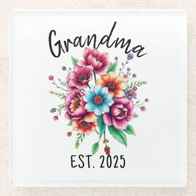 Watercolor Colourful Wildflowers Grandmother Glass Coaster (Front)
