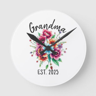 Watercolor Colourful Wildflowers Grandmother Round Clock