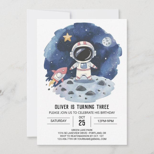 Watercolor Comet Boho Astronaut Boy Birthday Invitation (Front)