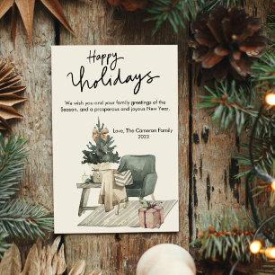 Watercolor Comfy Cosy Chair Flat Holiday Card