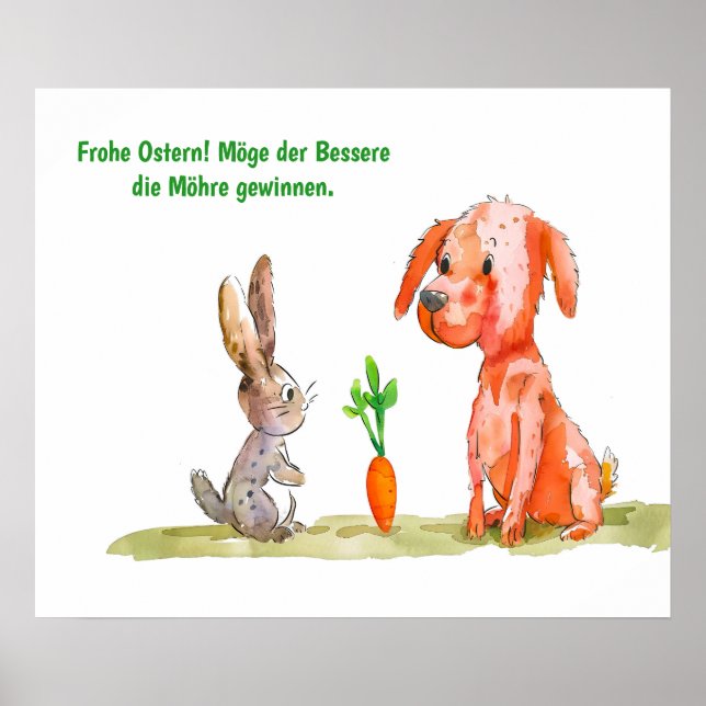 Watercolor Comic Cat with Easter Bunny Poster (Front)
