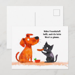 Watercolor Comic Dog and Cat Side by Side Holiday Postcard