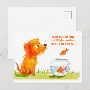 Watercolor Comic Dog and Goldfish Bowl Holiday Postcard