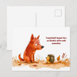 Watercolor Comic Dog and Hedgehog Encounter Holiday Postcard