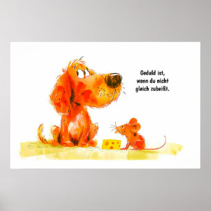 Watercolor Comic Dog and Mouse with Cheese Poster