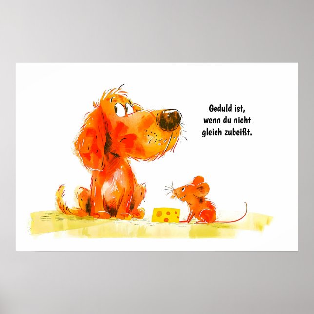 Watercolor Comic Dog and Mouse with Cheese Poster (Front)