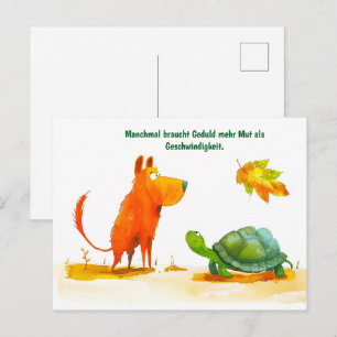 Watercolor Comic Dog and Tortoise Turtle Meeting Holiday Postcard