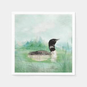 Watercolor Common Loon Bird Nature Art Napkin