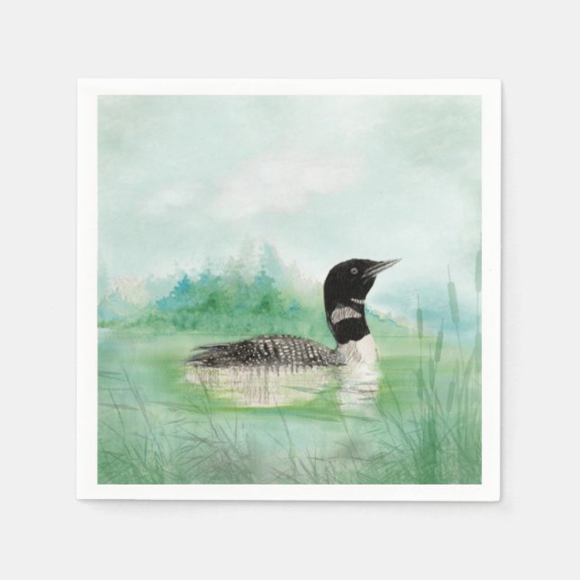 Watercolor Common Loon Bird Nature Art Napkin (Front)