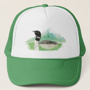 Watercolor Common Loon Bird Wildlife Nature Art Trucker Hat