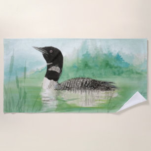 Watercolor Common Loon Wildernes Bird Nature Beach Towel