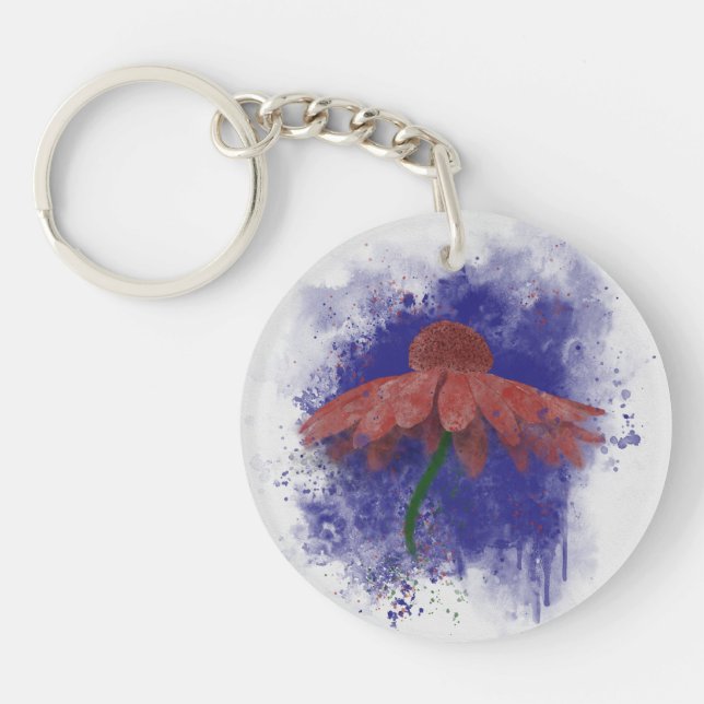 Watercolor Coneflower Key Ring (Front)