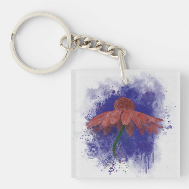 Watercolor Coneflower Key Ring (Front)