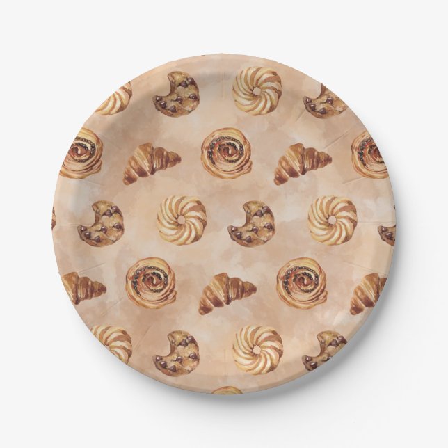 Watercolor Confectionery Patisserie Food Brunch Paper Plate (Front)