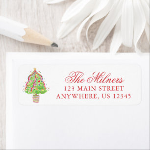 Watercolor Confetti Christmas Trees Address Return Address Label