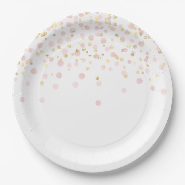 Watercolor Confetti Elegant Pink Gold Chic Her Paper Plate (Front)