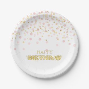 Watercolor Confetti Happy Birthday Elegant Chic Paper Plate