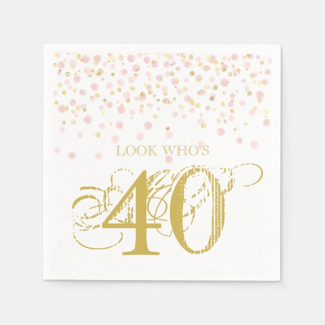 Watercolor Confetti Look Who's 40 Elegant Birthday Napkin (Front)