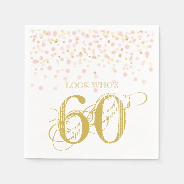 Watercolor Confetti Look Who's 60 Elegant Birthday Napkin (Front)