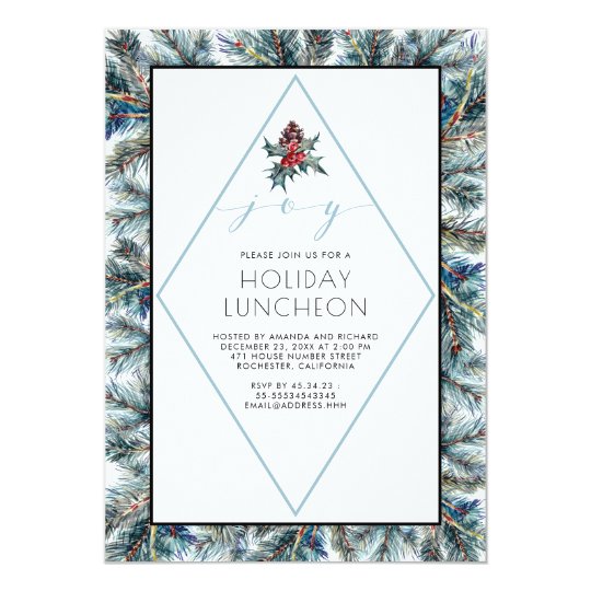 Watercolor Conifier and Pinecones Holiday Luncheon Card