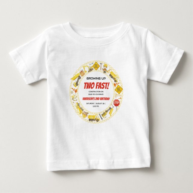 Watercolor Construction 2nd Birthday Party  Baby T-Shirt (Front)