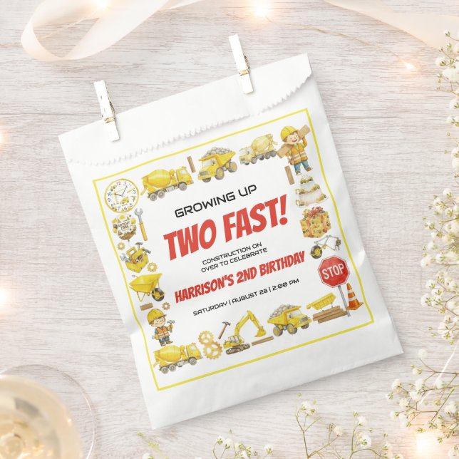 Watercolor Construction 2nd Birthday Party  Favour Bag (Clipped)