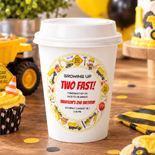 Watercolor Construction 2nd Birthday Party Paper Cups