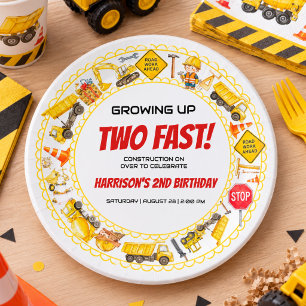 Watercolor Construction 2nd Birthday Party Paper Plate