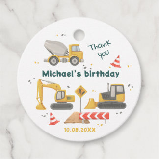 Watercolor Construction Birthday Party Favour Tags
