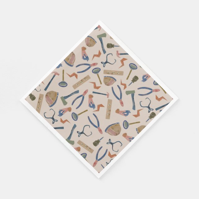 Watercolor Construction Tools Party Napkins (Corner)