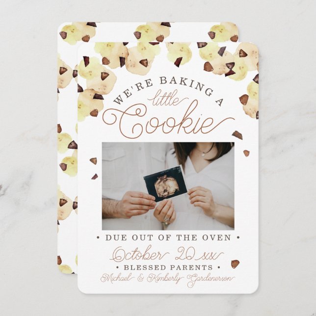 Watercolor Cookie Pregnancy Photo Announcement (Front/Back)