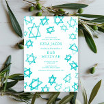 Watercolor Cool Aqua Star of David Bar Bat Mitzvah Invitation<br><div class="desc">Perfect card to announce a bat mitzvah, bar mitzvah or other Jewish celebration! Hand made watercolor art for you on the front and back side! FULLY CUSTOMIZABLE! Click on “Personalise” above to edit the text. Click "edit using design tool" to adjust the fonts, colours and placements and to delete the...</div>