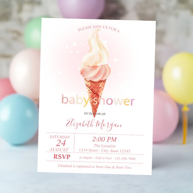 Watercolor Cool Ice cream Polka Dots Baby Shower Invitation (Creator Uploaded)