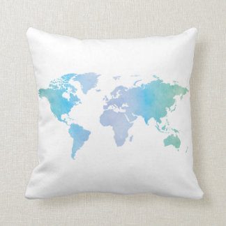 Watercolor Cool World Map Cushion