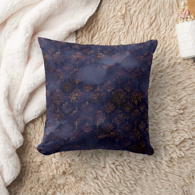 Watercolor Copper Patina Damask Pattern  Cushion (Blanket)