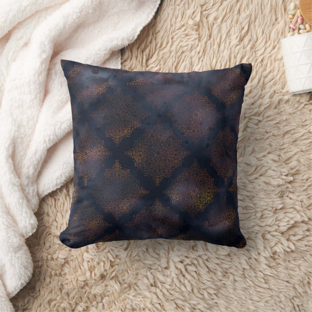 Watercolor Copper Patina Damask Pattern  Cushion (Blanket)