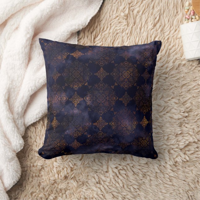 Watercolor Copper Patina Damask Pattern  Cushion (Blanket)