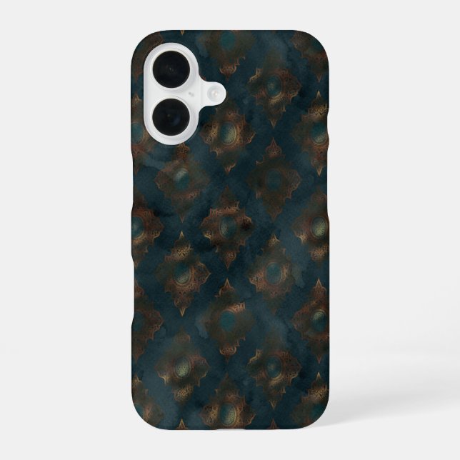 Watercolor Copper Patina Damask Pattern  iPhone 16 Case (Back)