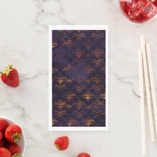 Watercolor Copper Patina Damask Pattern Napkin (Insitu)