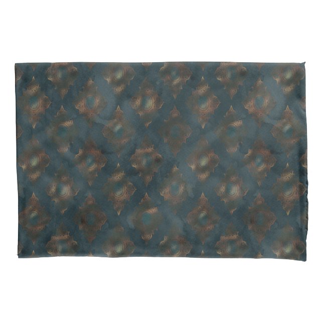 Watercolor Copper Patina Damask Pattern Pillowcase (Front)